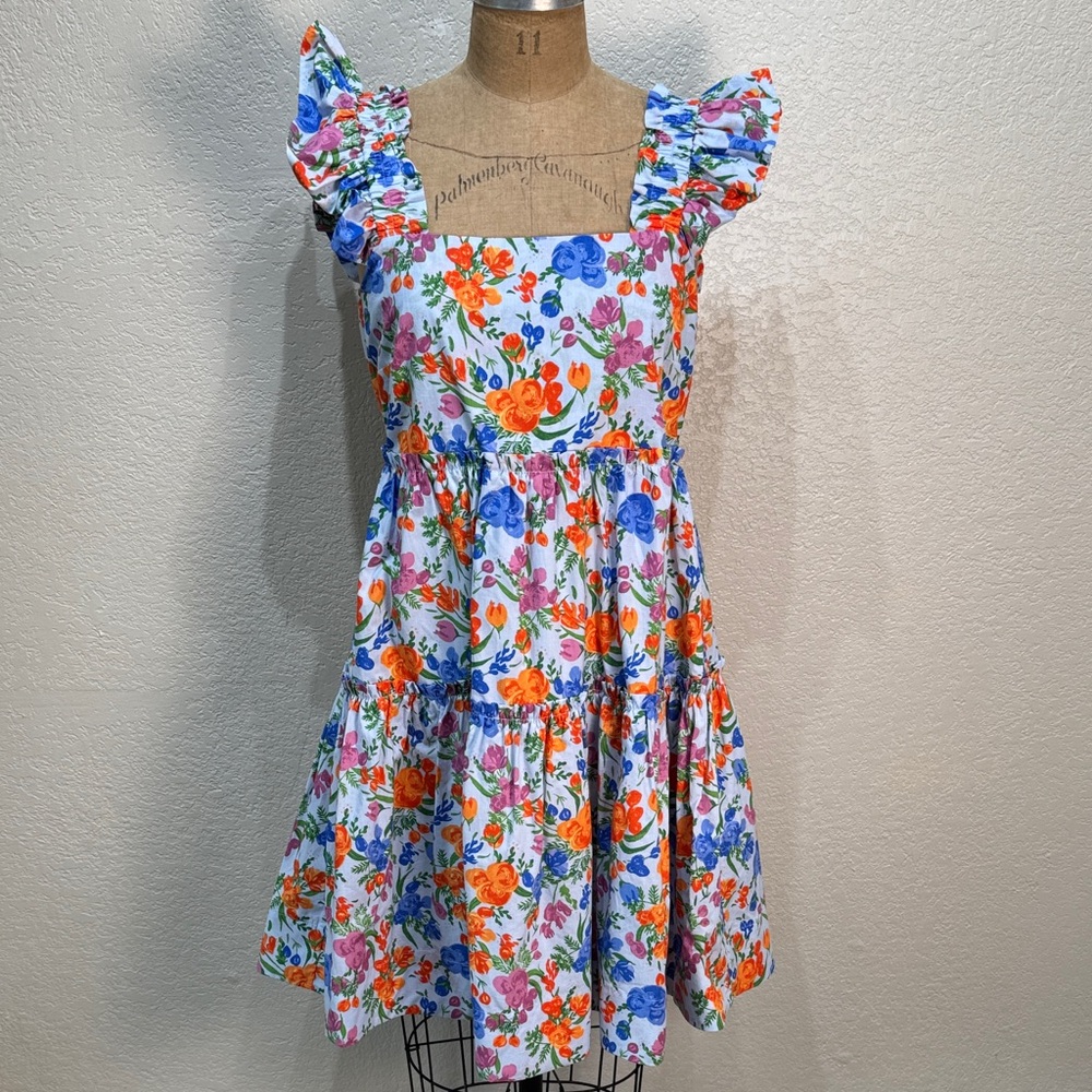 Mittoshop Women‎ Large Floral Tiered Ruffle Smocked Lined Dress NWT
